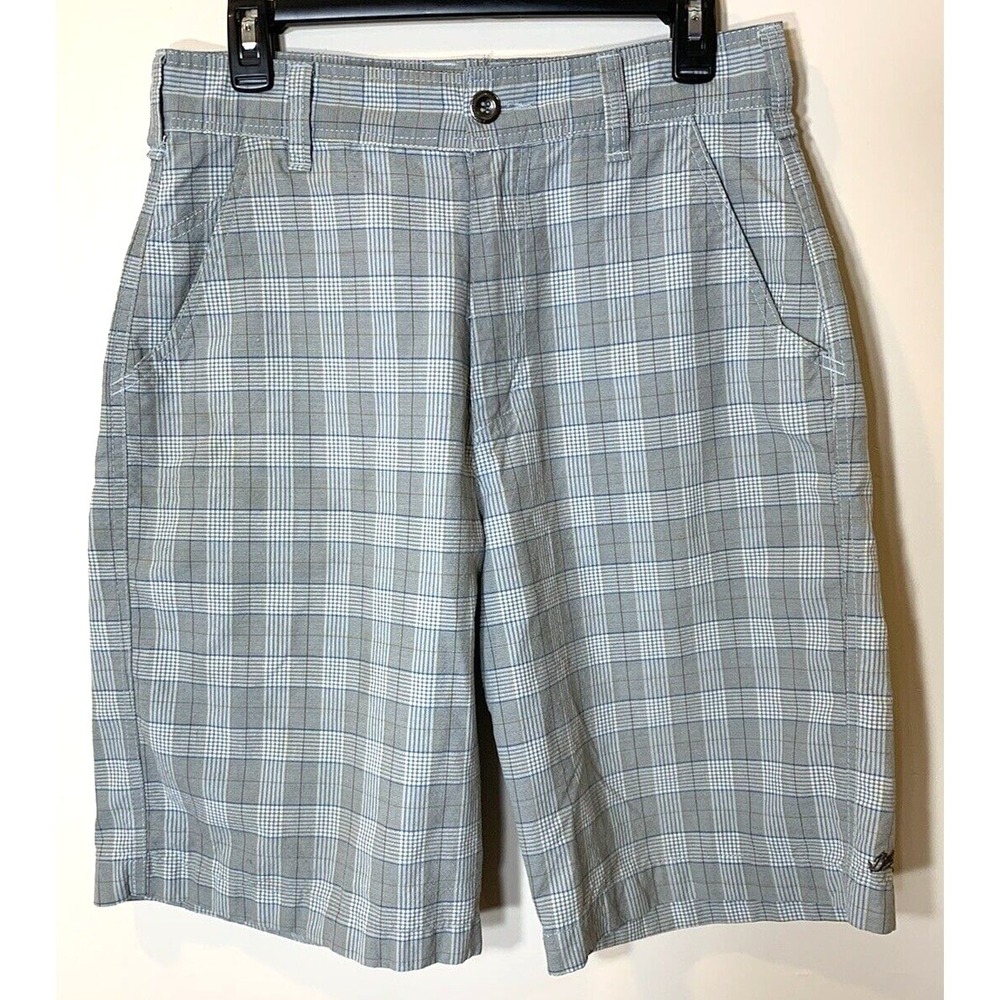 Billabong Shorts Mens Size 30 Plaid Flat Front Gray Bermuda Walkshorts READ